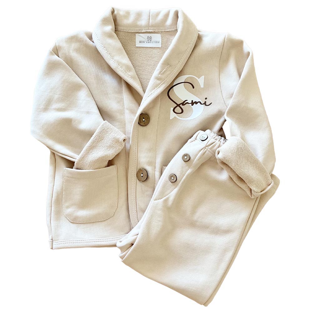 Mon.amelissa Personalized Street Lounge Jacket & Pants - Beige - 2 Pcs