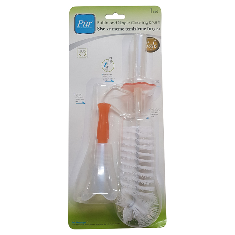 PUR - Bottle & Nipple Brushes with Stand For Draining - Peach