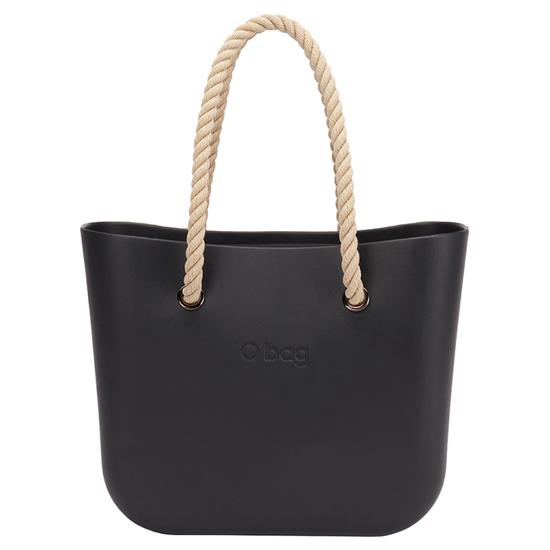 O Bag - Classic with Rope Sand Handles Handbag - Black