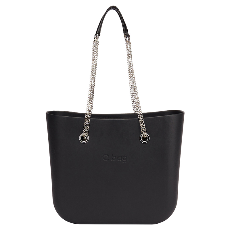 O Bag - Classic with Long Double Chain Handles Handbag - Black