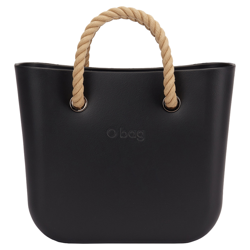 O Bag - Mini with Rope Sand Handles Handbag - Black