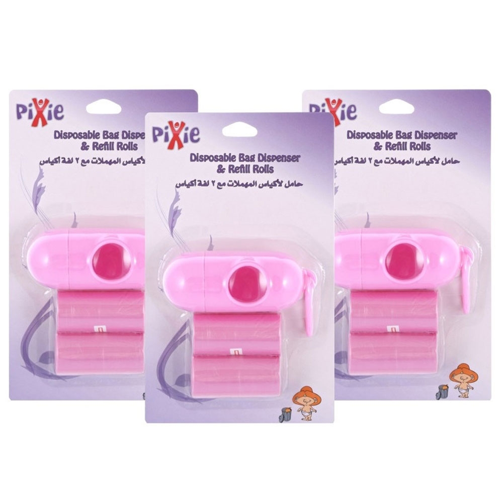 Pixie - Disposable Dispenser Bag & Refill, Pink (Bundle of 3)