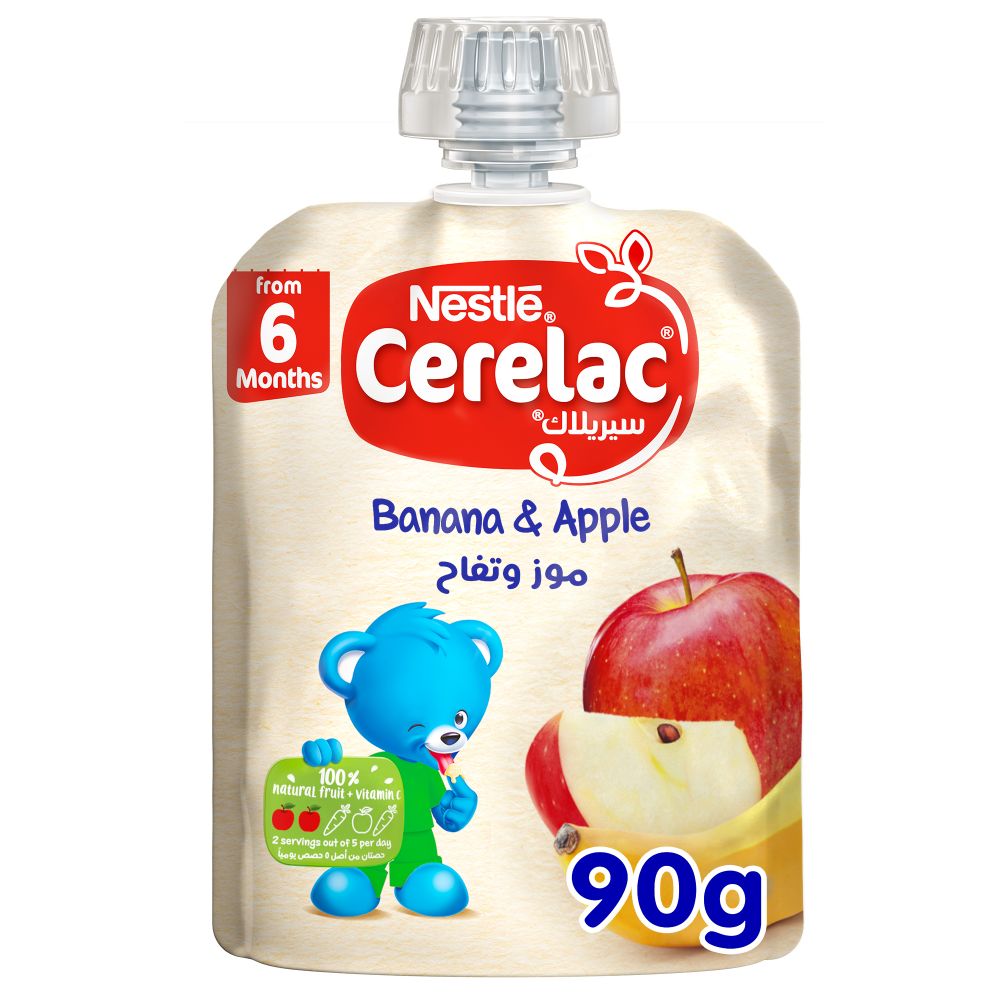 Nestle Cerelac Fruits Puree Pouch, Banana, Apple, Oat, from 6 Months, 90g