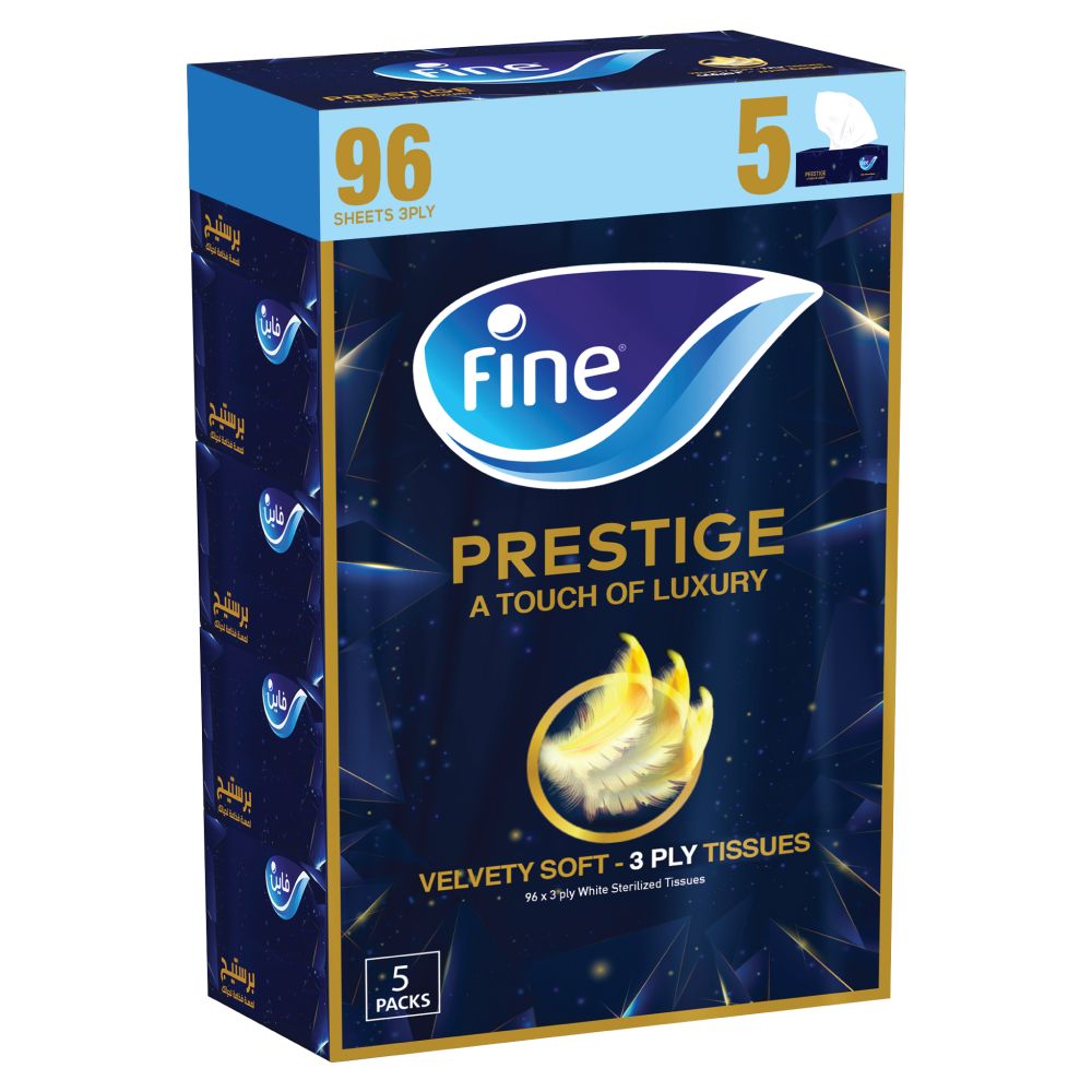 Fine - Prestige Facial Tissue 96 Sheets x 3 Ply - Pack Of 5