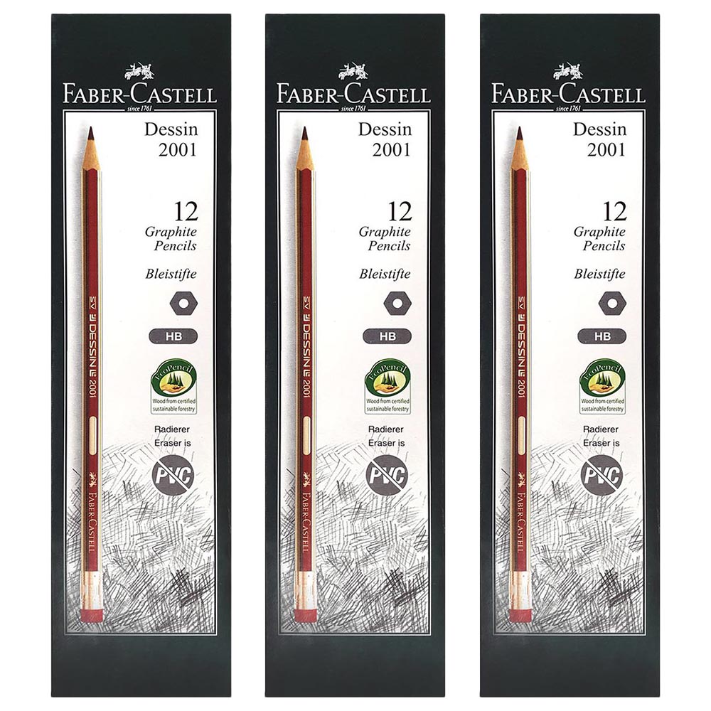 Faber-Castell - Dessin Graphite Pencil Hb with Eraser - Pack Of 3
