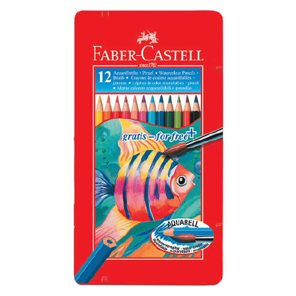 فيبر كاسل ألوان خشبية مائية علبة معدنية مسطحة عدد 12