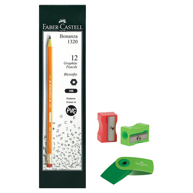 فيبر-كاستل - أقلام رصاص بونانزا Hb + مبراة + ممحاة