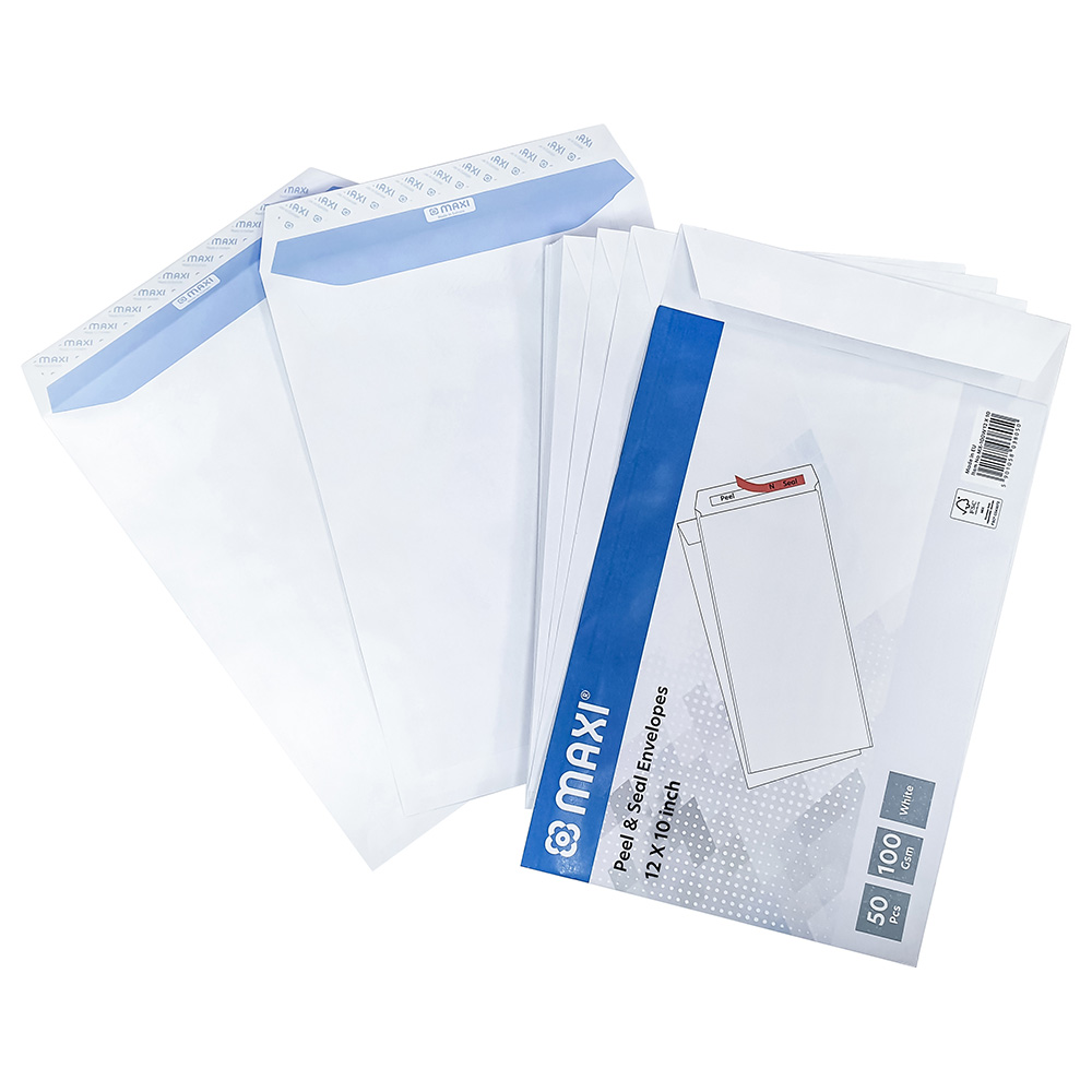 ماكسي - مغلفات بشريط لاصق - 100 غم/م2 - 12×10 إنش - عدد 50 - أبيض