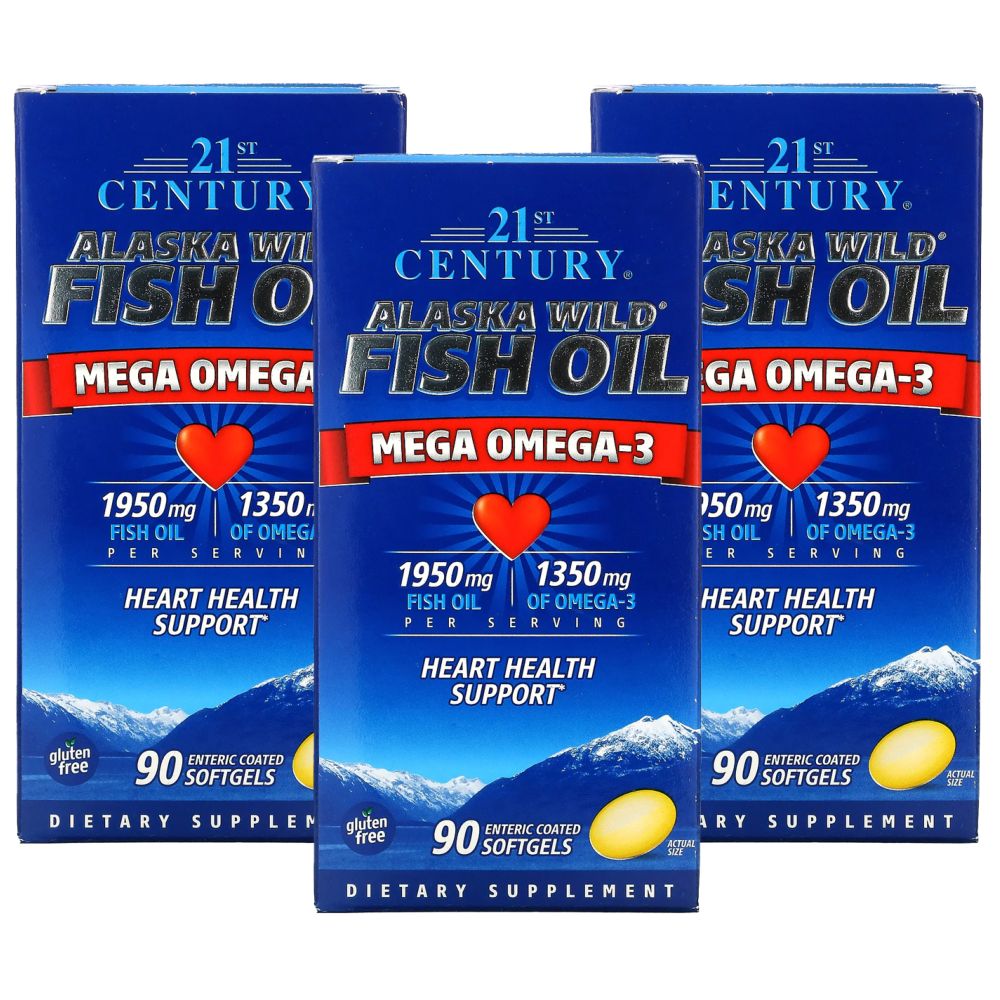 21st Century Alaska Wild Fish Oil Mega Omega-3 90 Softgels 3pcs