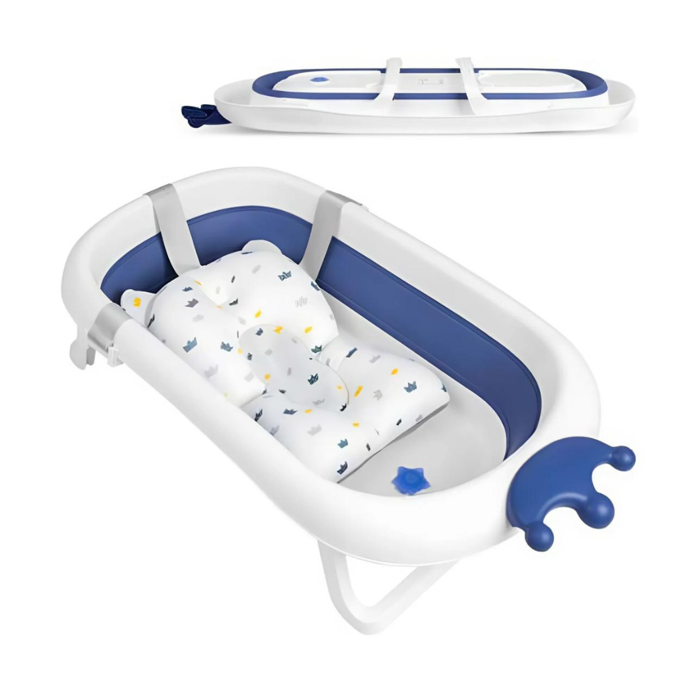 Bumble & Bird - Crown Foldable Baby Bathtub with Support Cushion – Blue