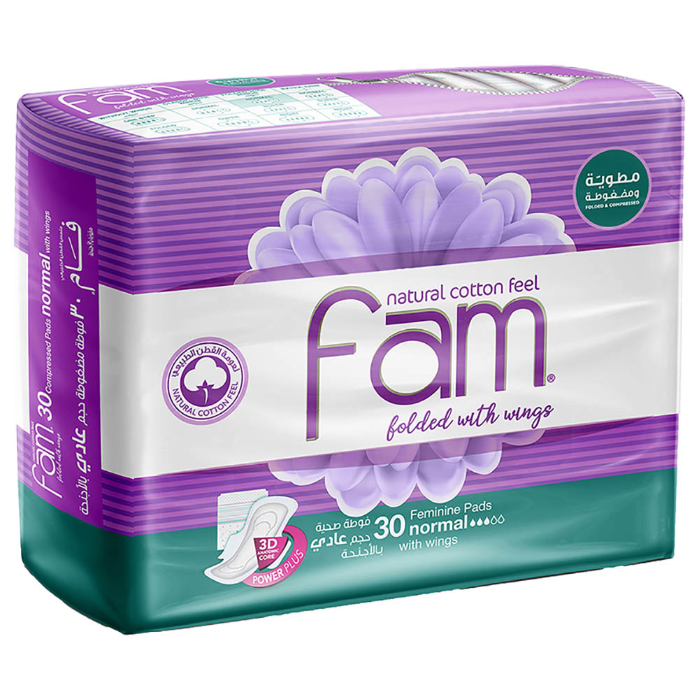 Fam Natural Cotton Feel Maxi Thick Folded with Wings Normal Sanitary Pads 30pcs