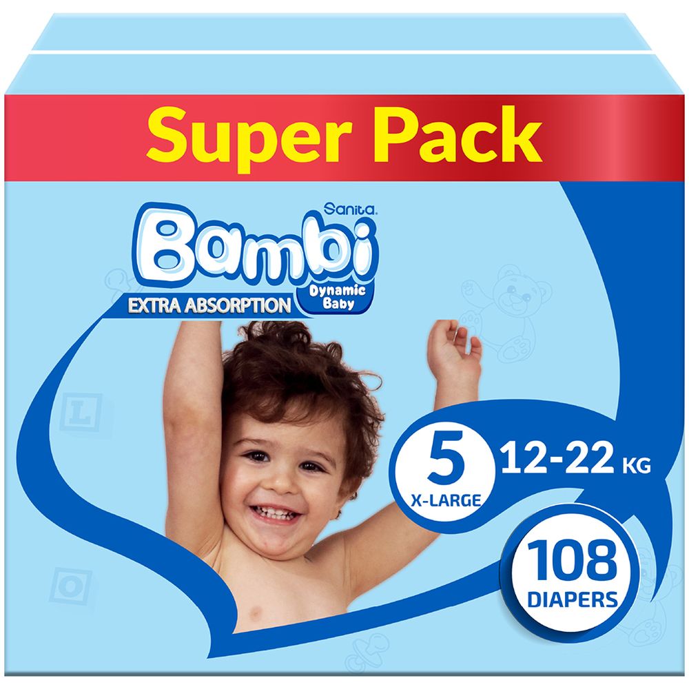 Sanita Bambi - Baby Diapers - Super Pack Size 5 - X-Large 13-25 kg - 108pcs