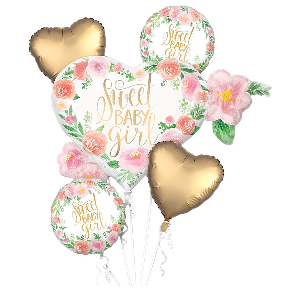 Anagram - P75 Floral Baby Girl Balloon Bouquet 5pcs