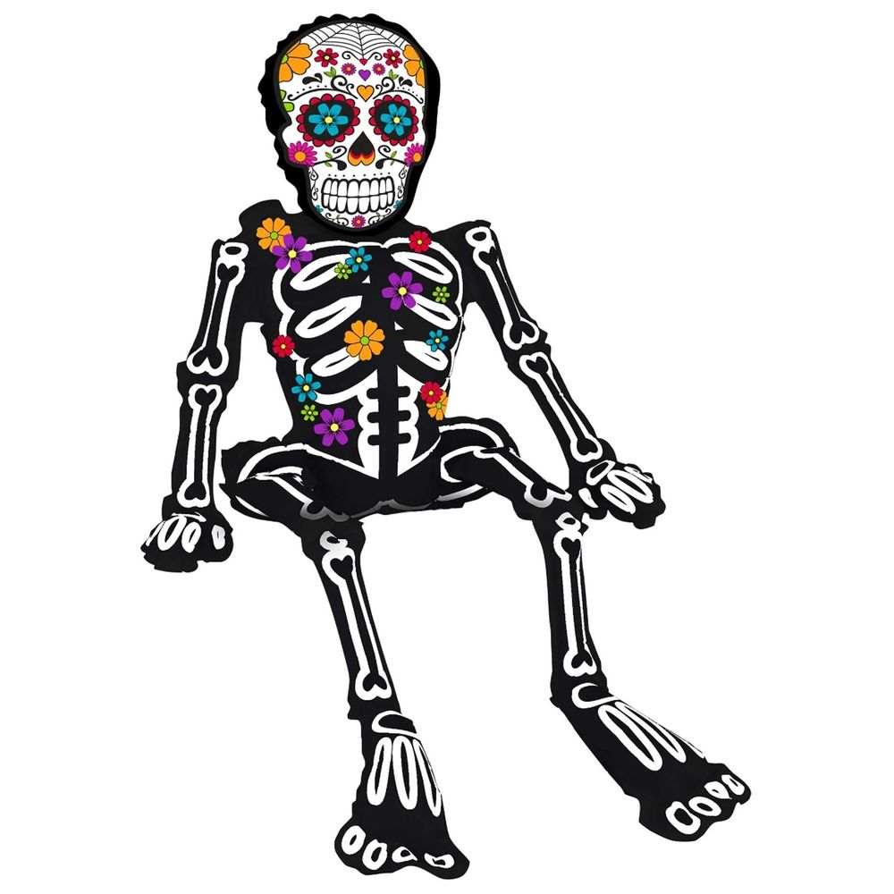Party Centre - Sitting Day Of The Dead Skeleton Balloon