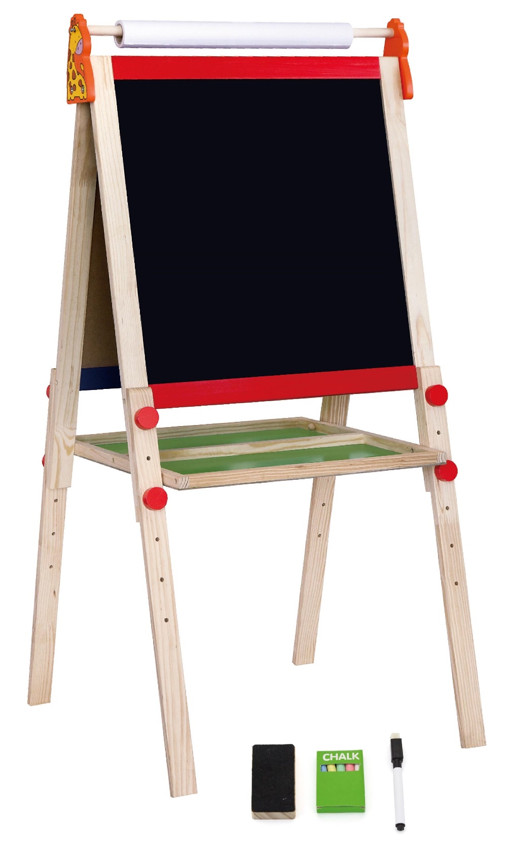 Viga - Double-Sided Adjustable Height Wooden Easel w Roll Paper Chalk Marker