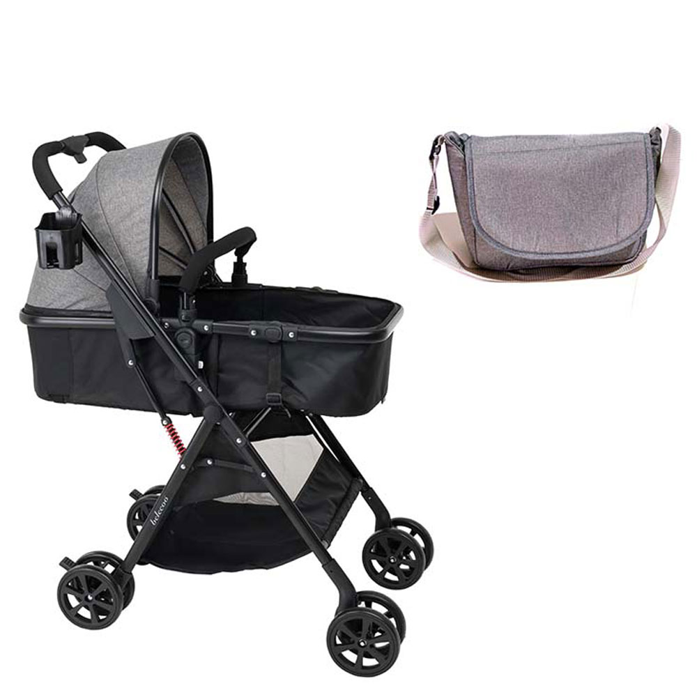 Uniqoo - 5 Portable Pram with Diaper Bag - Grey