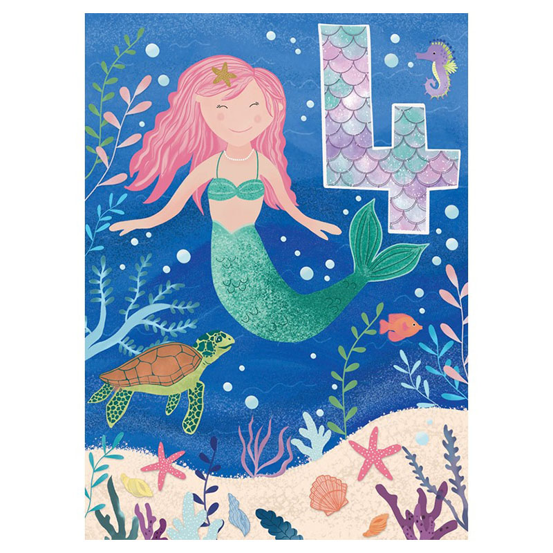 Otter House - Party Time Juvenile Card - Age 4 - Mermaid