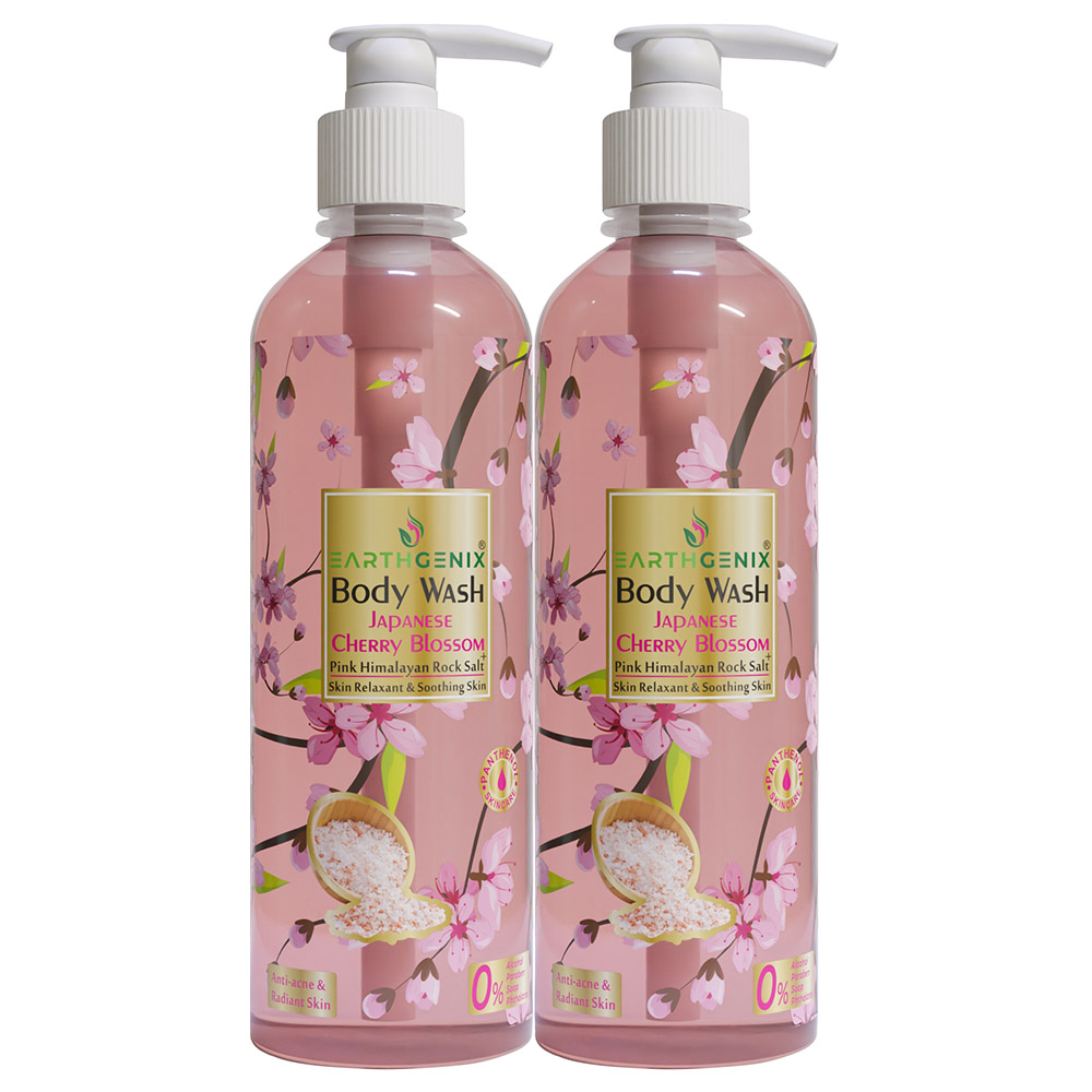Earthgenix - Japanese Cherry Blossom Body Wash with Loofah - 500ml - 2pcs
