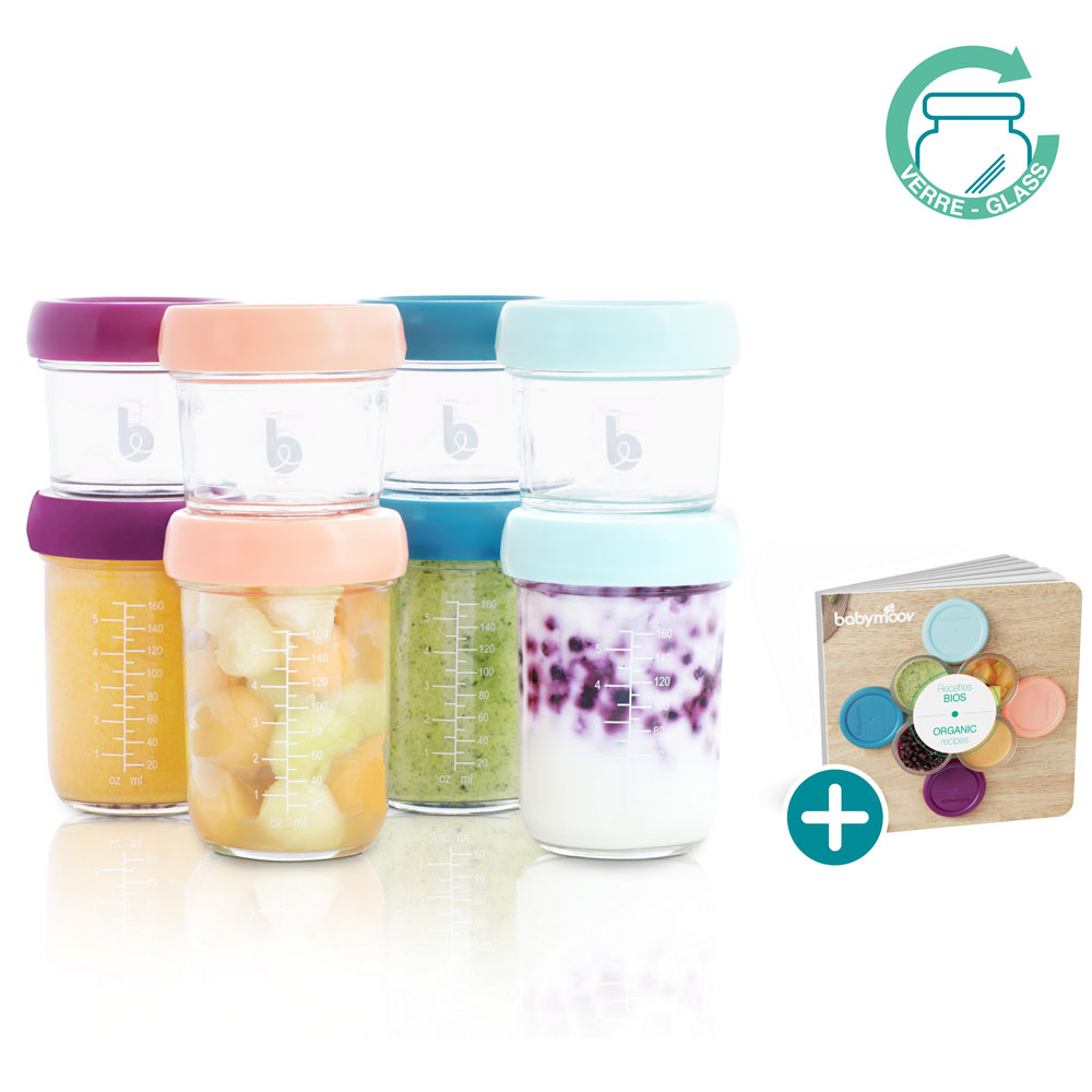 babymoov Glass Baby Bowl - Pack of 4 - 220ml With Airtight Container - Pack of 4 - 120 ml