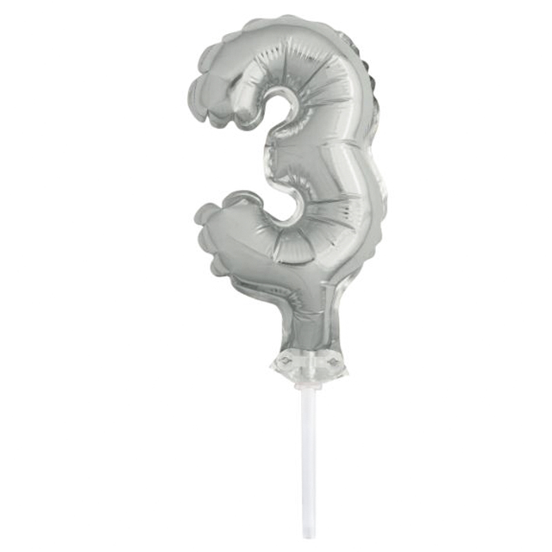 يونيك - بالون تزيين الكيك 5 انش - فضي - رقم 3