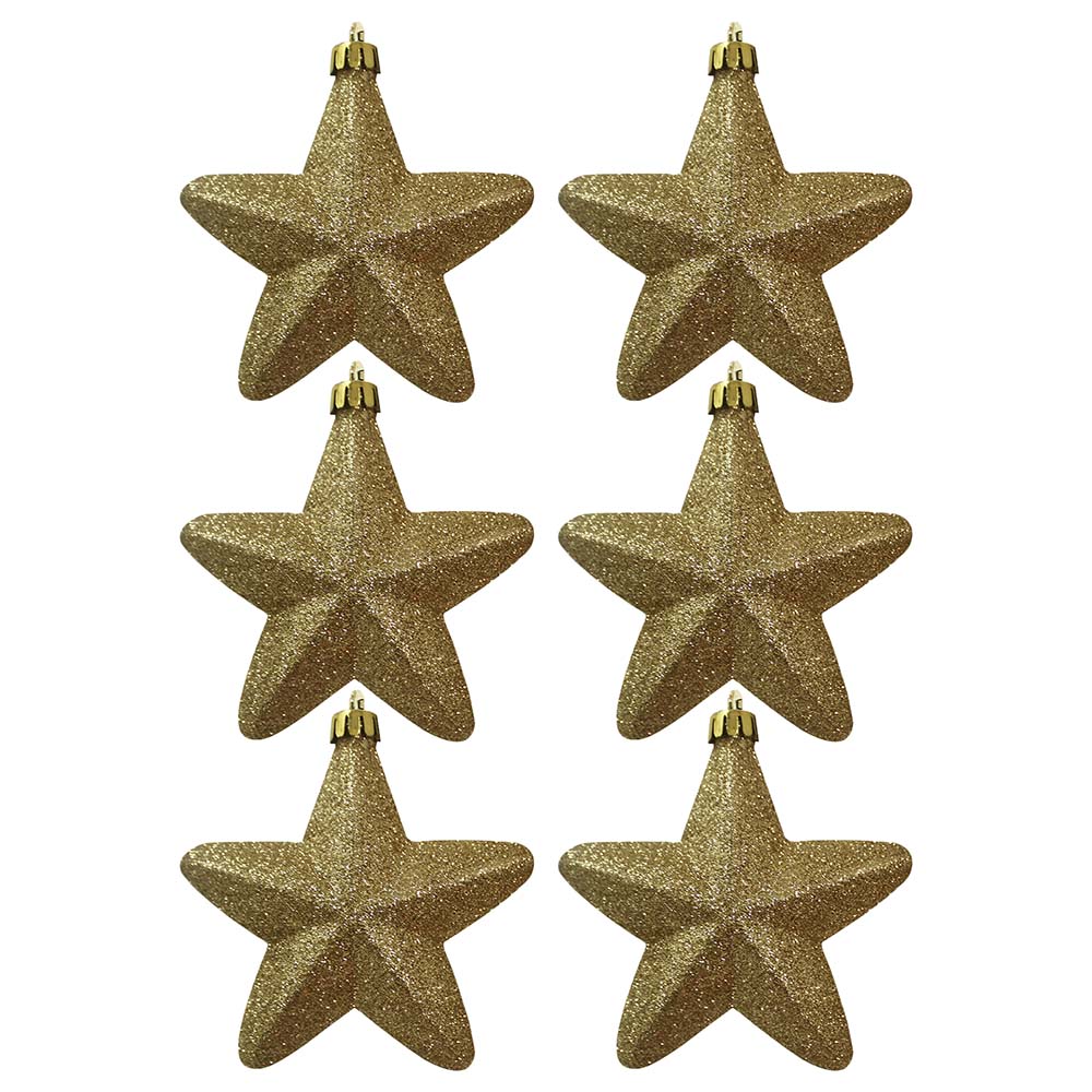Christmas Magic - 6pcs Hanging Star Glitter 10cm - Gold