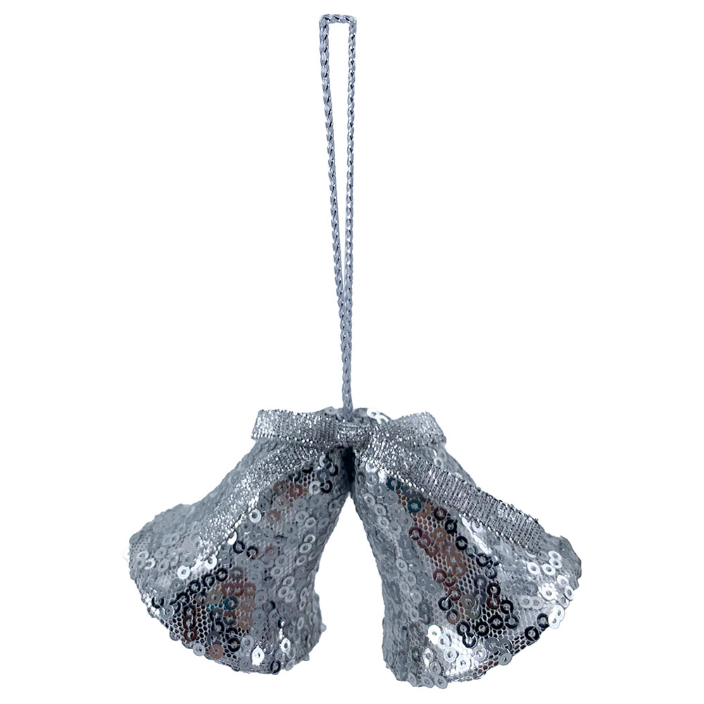 Christmas Magic - Christmas Hanging Bells with Sequins 2pcs - Silver