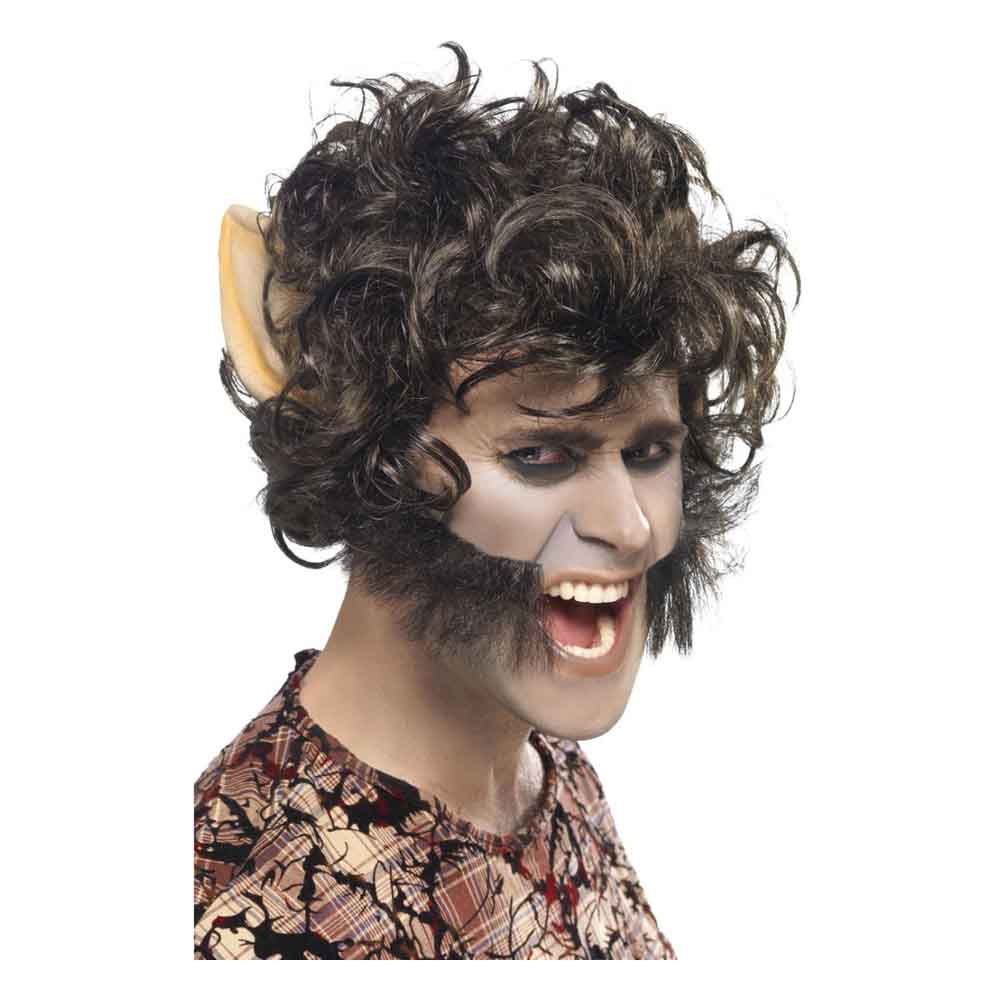 Smiffys - Werewolf Wig withEars And Sideburns - Black