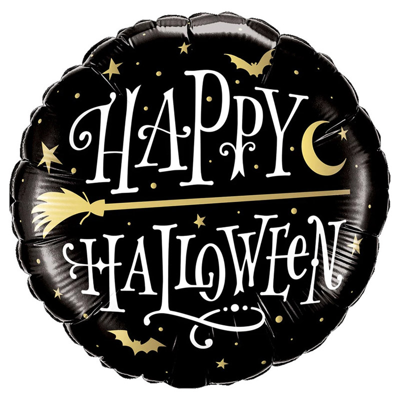 Qualatex - Happy Halloween Golden Broomstick Foil Balloon - 18-Inch