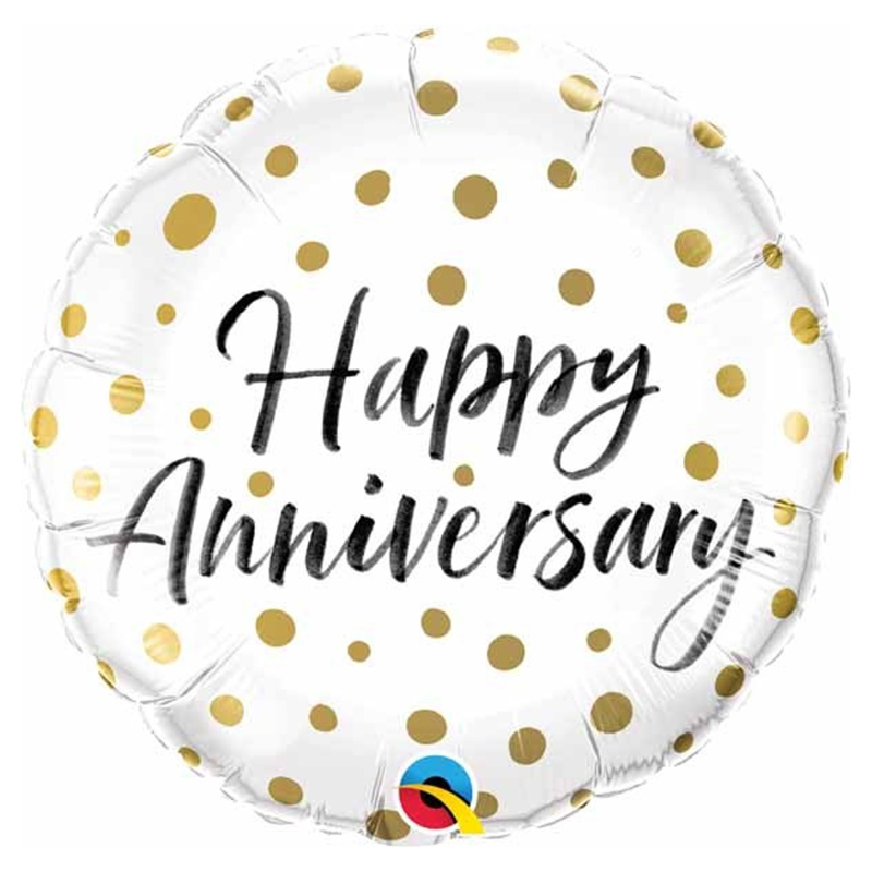 كوالاتيكس - بالون فويل 18 إنش - دائرة - Happy Anniversary - ذهبي منقط