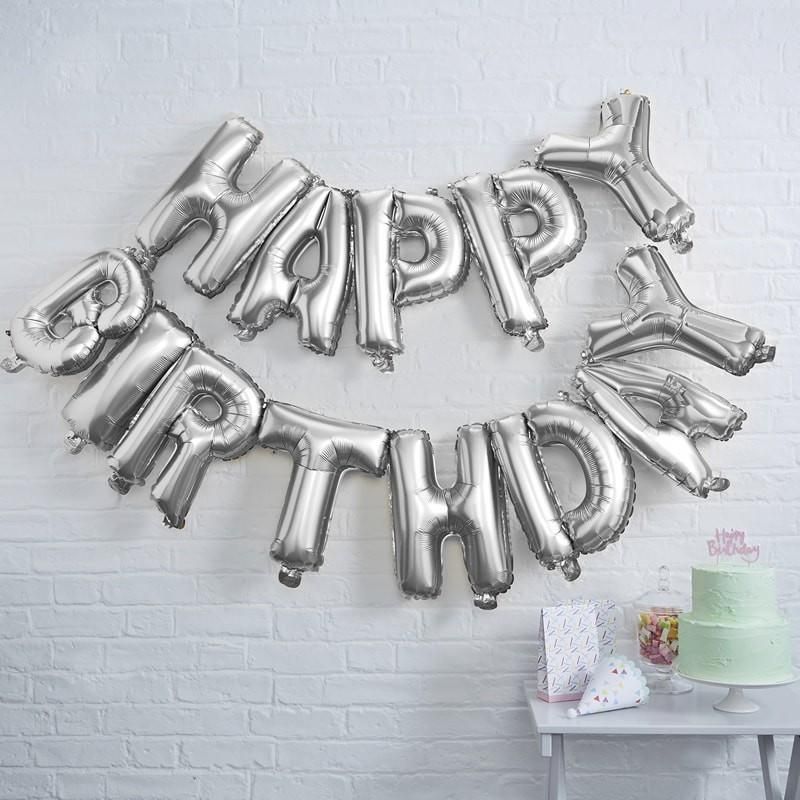 Ginger Ray Pick & Mix Silver Bday Balloon Bunting 13pcs