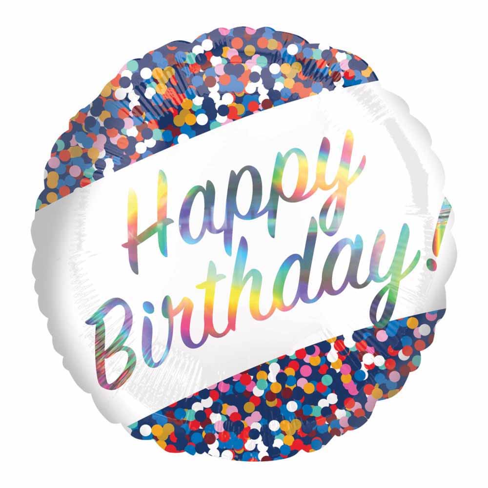Anagram Birthday Confetti Holographic Round Foil Balloon 18 Inch