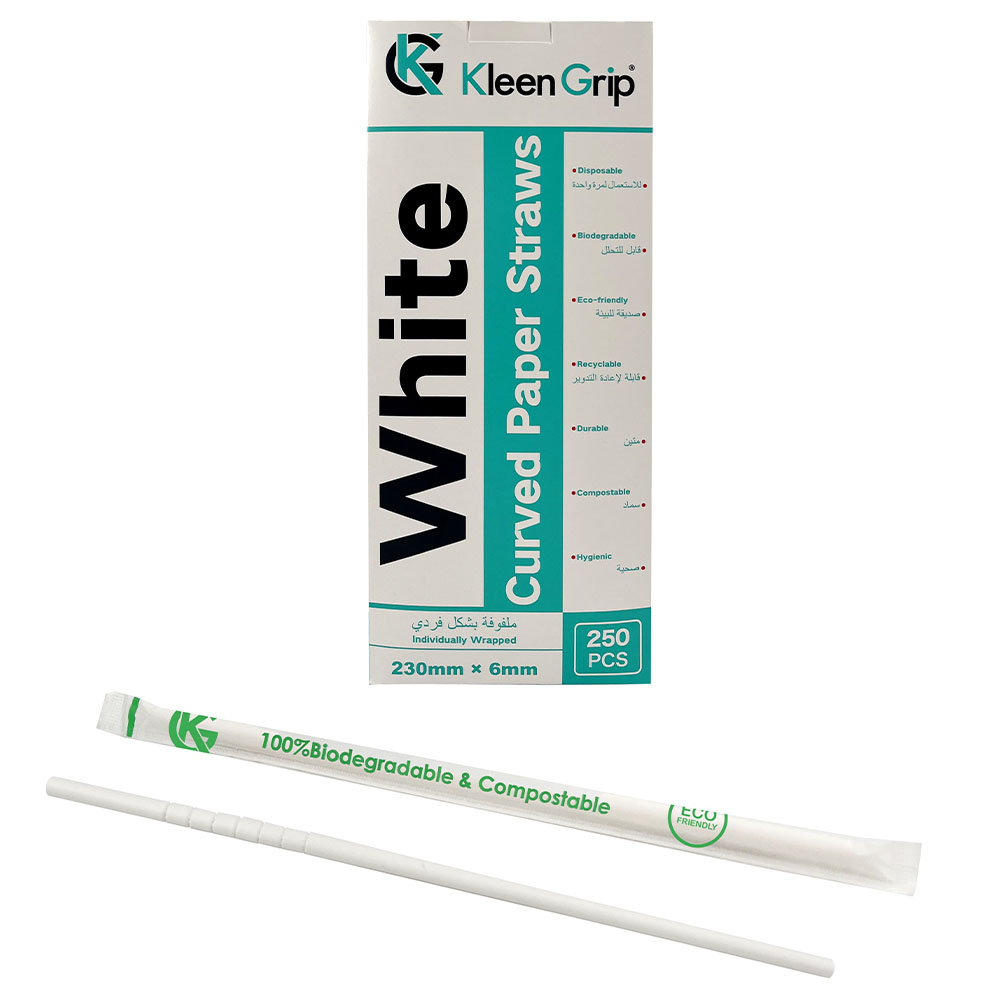 كلين غريب - مصاصات ورقية مستقيمة 23 سم - 250 قطعة - أبيض