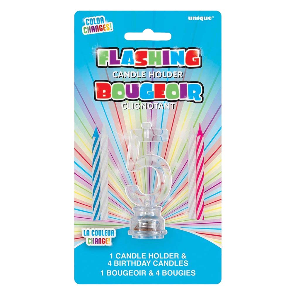 شموع مع قواعد تثبيت وشمعة برقم 5 من ماركة بارتي زون