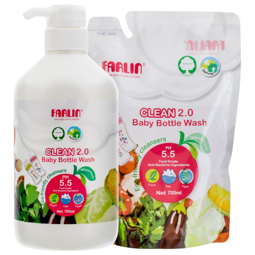 Farlin - Baby Bottle Wash With Refill Pack - 700 ml