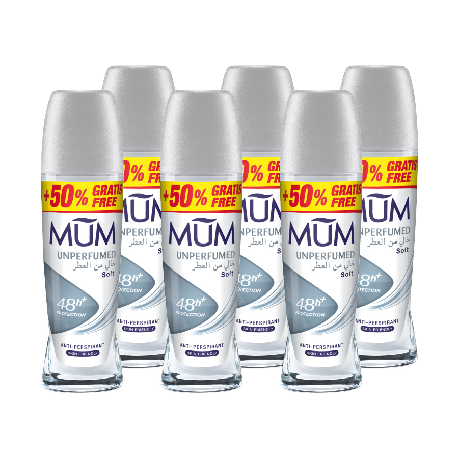 Mum - Deodorant Roll On Unperfumed Ideal For Sensitive Skin - Pack Of 6 - Each 75 ml