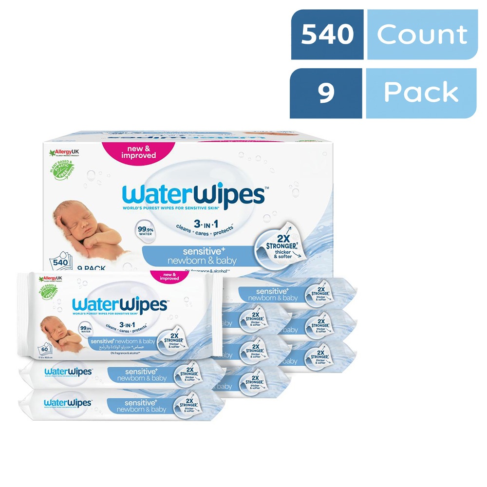 WaterWipes - Sensitive+ Baby Wipes, Unscented, 99.9% Water - 540 Count