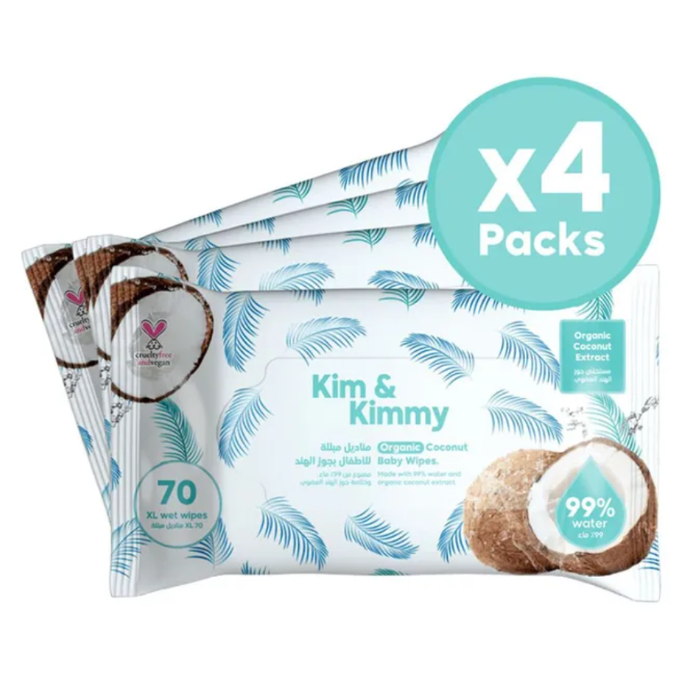 Kim & Kimmy - Coconut Wipes - Pack of 4 (280 Pcs total)