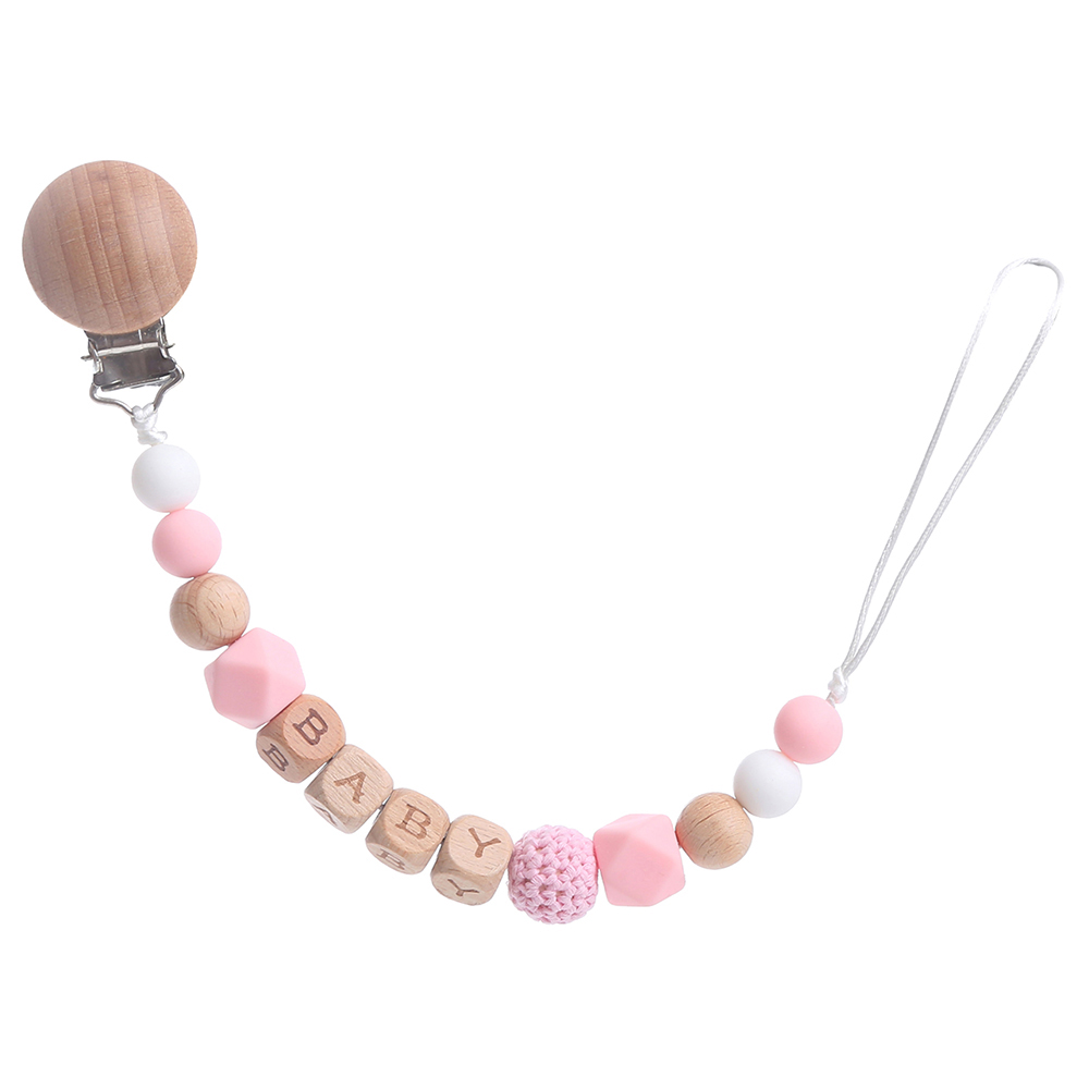 Factory Price - Sean Silicone & Wooden Pacifier Clip - Pink