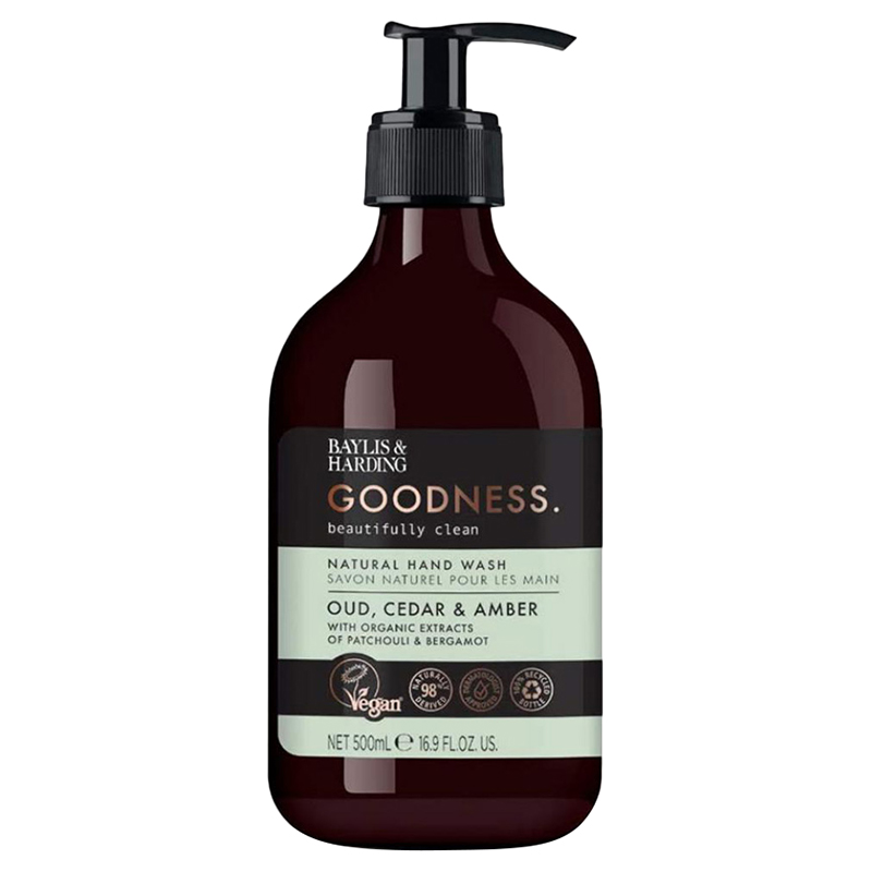 Baylis & Harding Liquid Hand Soap Wash with Dispenser, Goodness, Oud Cedar & Amber, 16.9oz/500ml