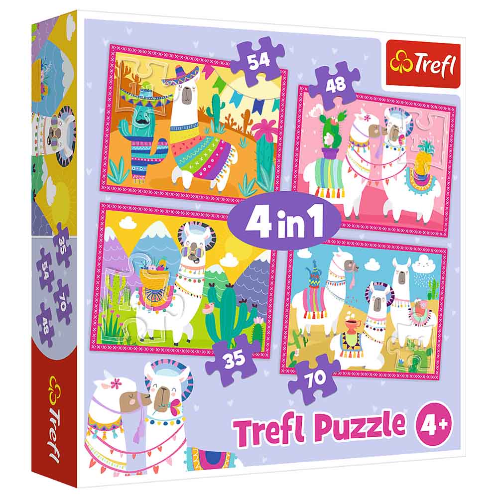 Trefl - Puzzles 4-in-1 - Llamas On Vacation