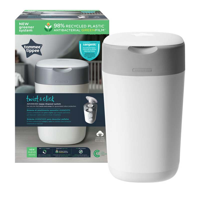 Tommee Tippee Twist and Click Advanced Nappy Bin with 1x Refill Cassette - White