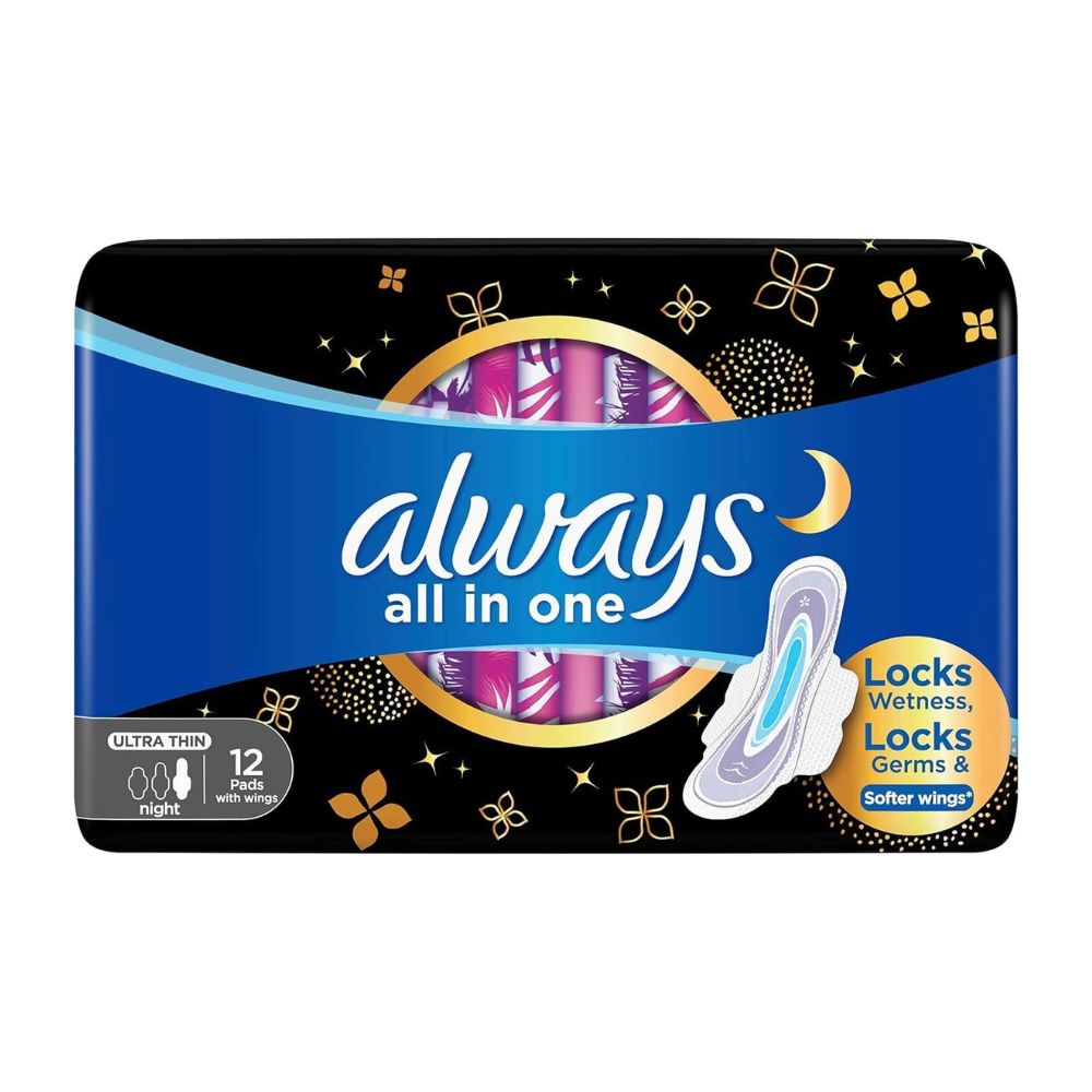 Always All-in-1 Ultra Thin, Night Sanitary Pads with Wings 12 Count