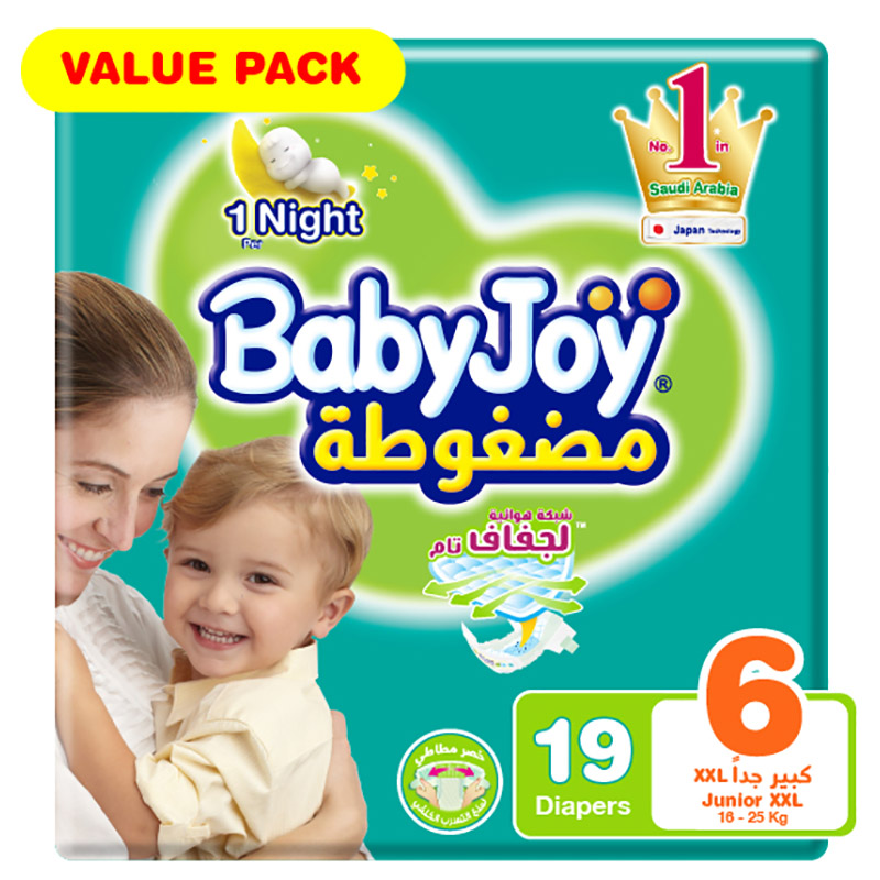 Babyjoy Compressed Diamond Pad Diaper, Value Pack Junior XXL Size 6, Count 19, 16+ Kg