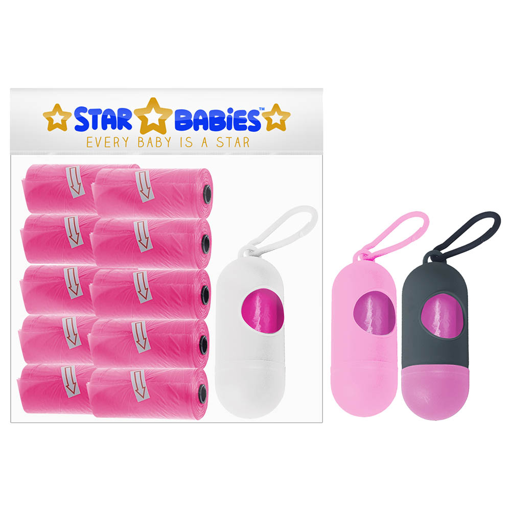Star Babies Pack of 10/150 Bags Scented Nappy Bag Pink & Assorted Dispenser