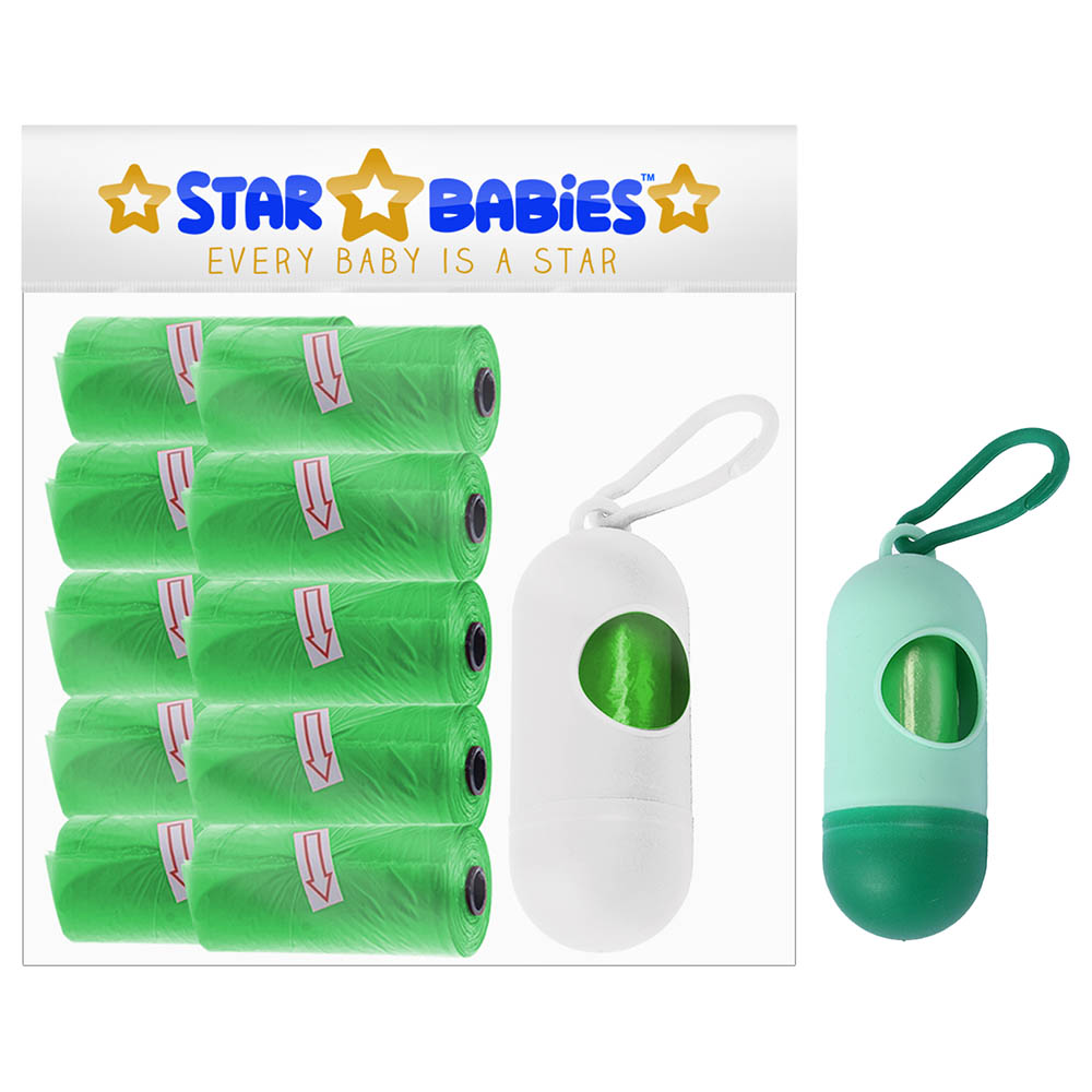 Star Babies - Pack of 10/150 Bags Scented Nappy Bag Green & Assorted Dispenser