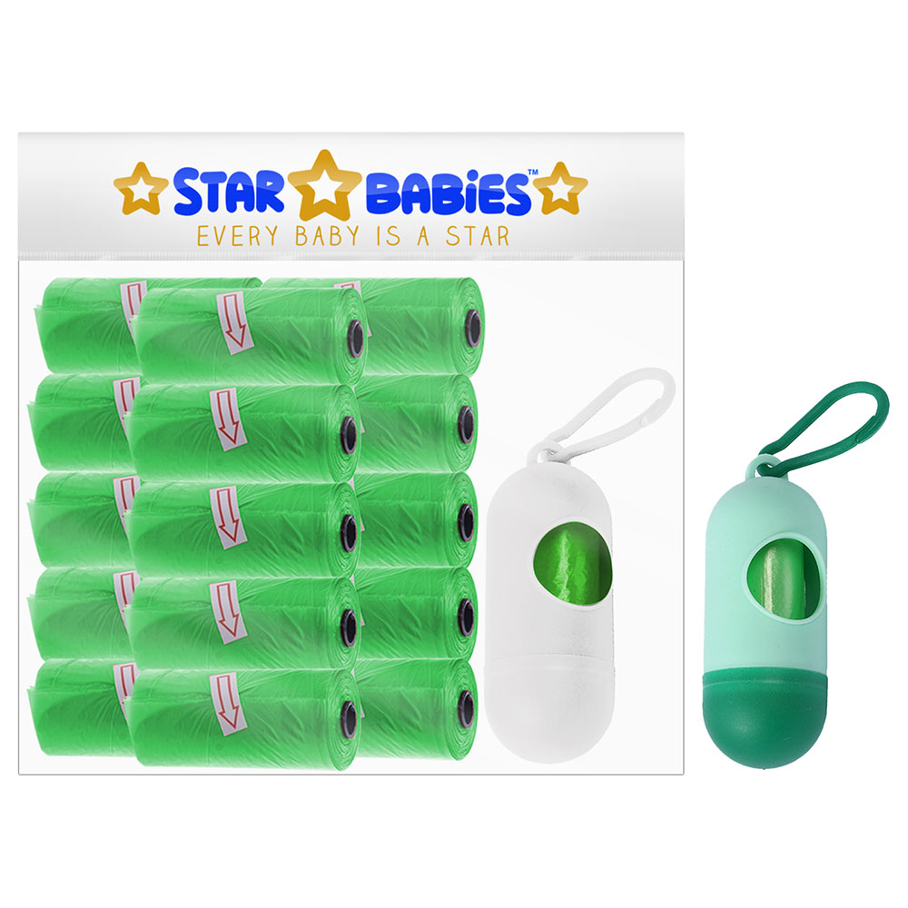 Star Babies Pack of 15/225 Bags Scented Nappy Bag Green & Assorted Dispenser