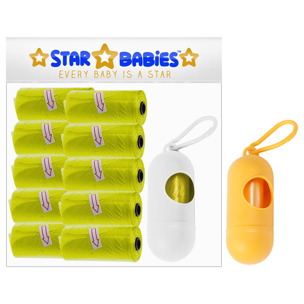 Star Babies - Pack of 10/150 Bags Scented Nappy Bag Yellow & Assorted Dispenser