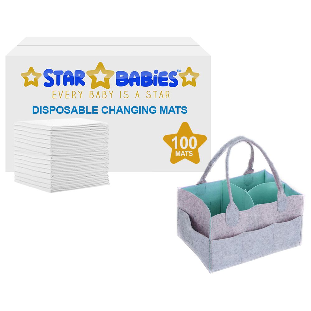 Star Babies - Combo Disposable Changing Mat - 100 pcs with Diaper Caddy