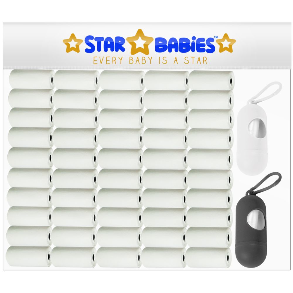 Star Babies - Scented Nappy Bag Roll - Pack of 50/750 Bags with 2 Dispenser - White