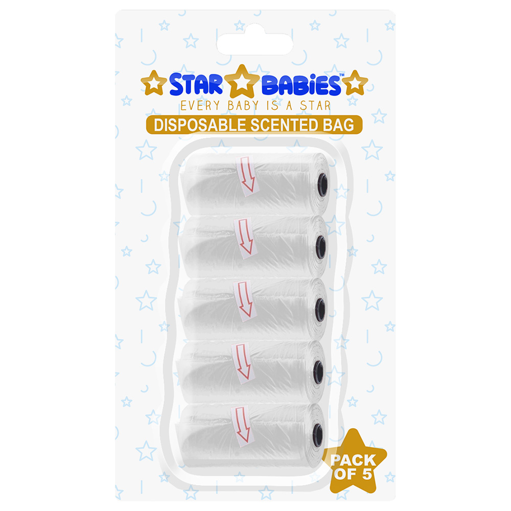 Star Babies - Scented Nappy Bag Blister - Pack of 5/75 Bags - White